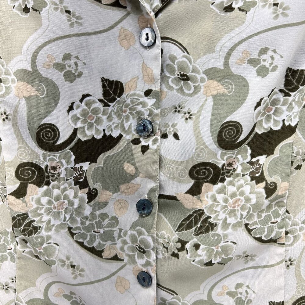 kathy Che Plus Floral Print Blouse 3/4 Sleeve Button-Down Polyester Womens Size - Picture 5 of 10